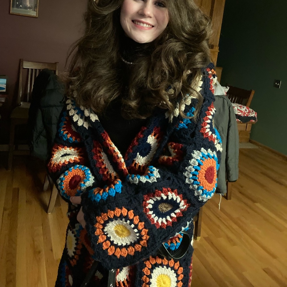 BY mommys_attic ->Hand crocheted long cardigan hooded sweater by crochet_by_ayla - Picture 3 of 10